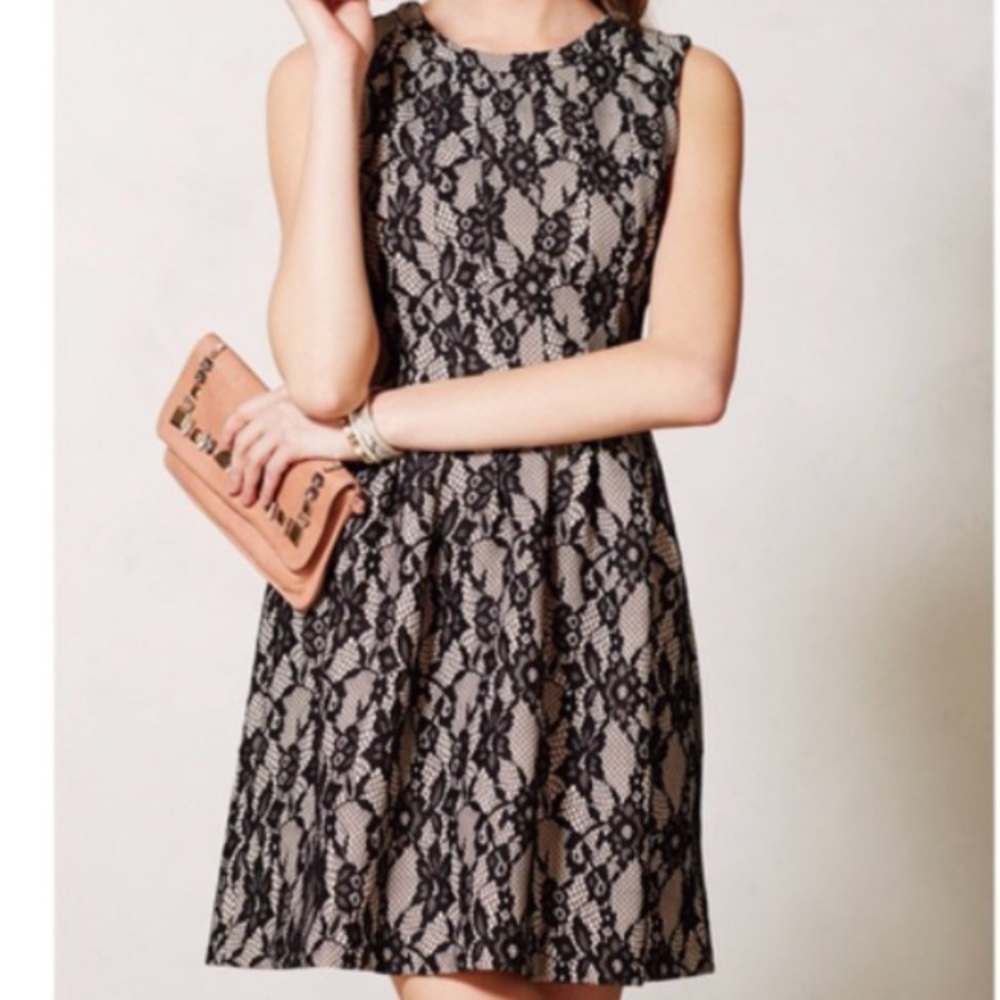 Anthropologie dress HD Paris black tan lace